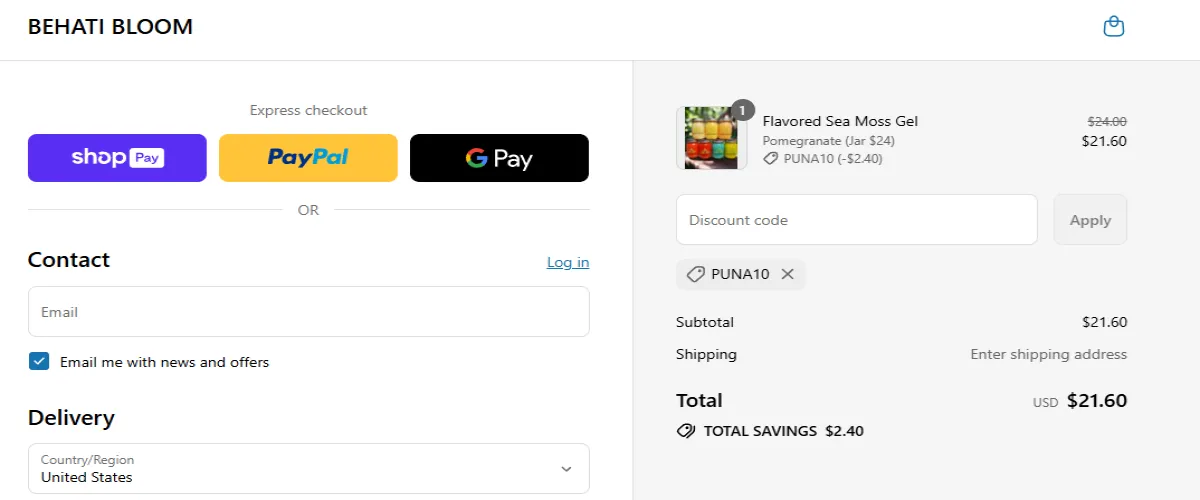 Proof screenshot for PUNA10