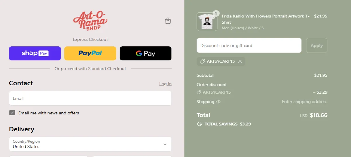 Proof screenshot for ARTSYCART15