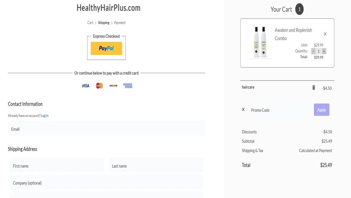 Proof screenshot for HAIRCARE