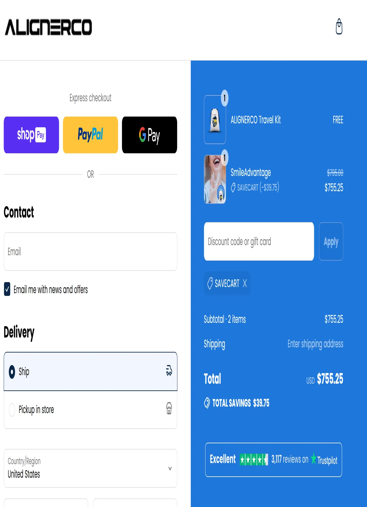 Proof screenshot for SAVECART