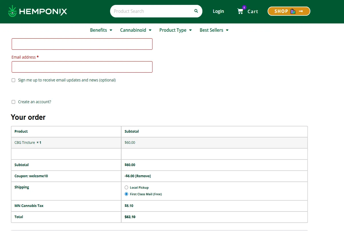 Proof screenshot for WELCOME10