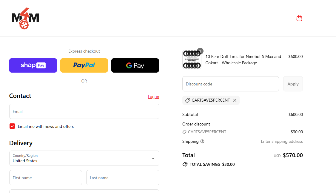 Proof screenshot for cartsave5percent