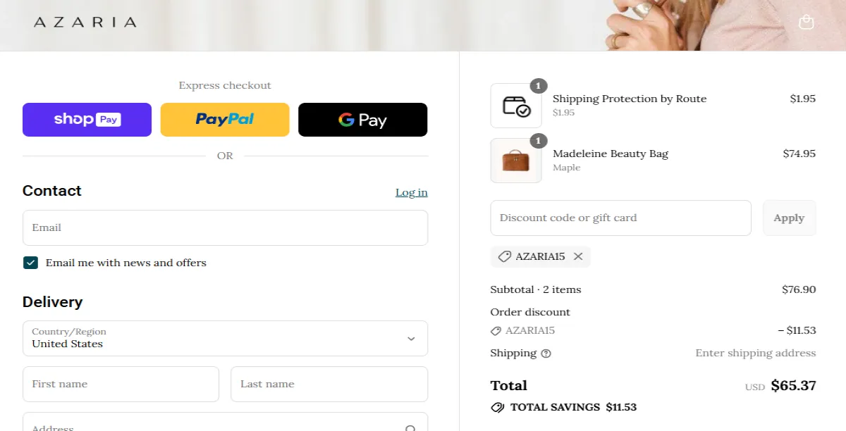Proof screenshot for AZARIA15