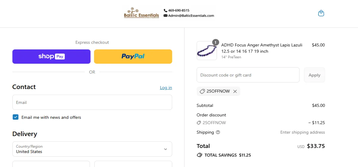 Proof screenshot for 25OFFNOW