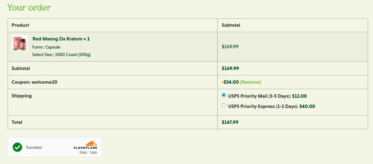 Proof screenshot for WELCOME20