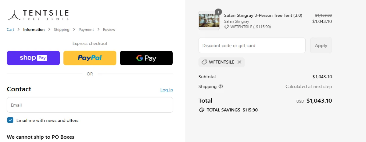 Proof screenshot for WFTentsile