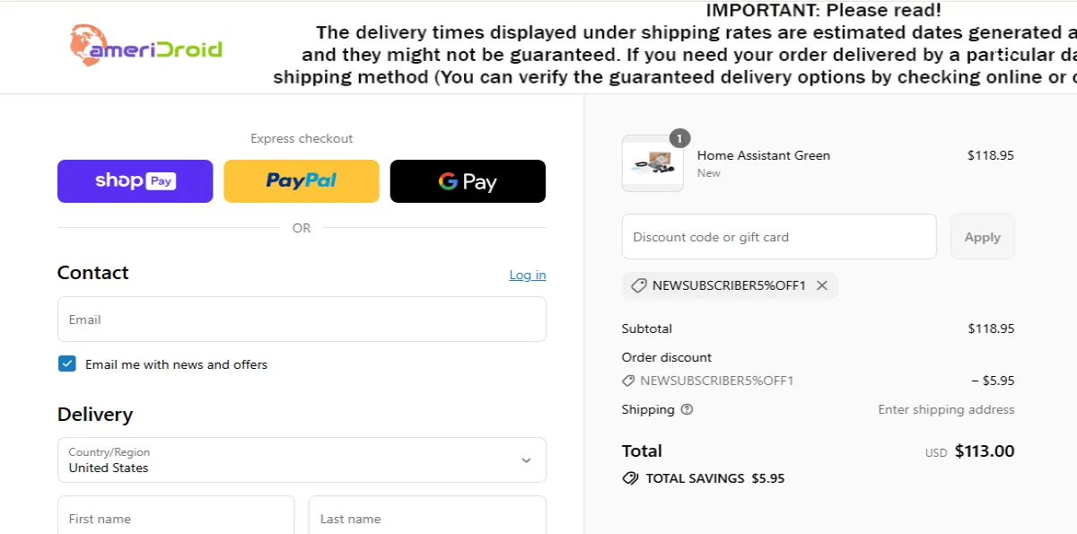 Proof screenshot for NEWSUBSCRIBER5%OFF1