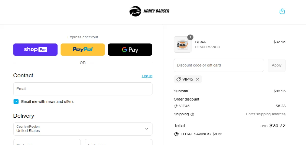 Proof screenshot for VIP45
